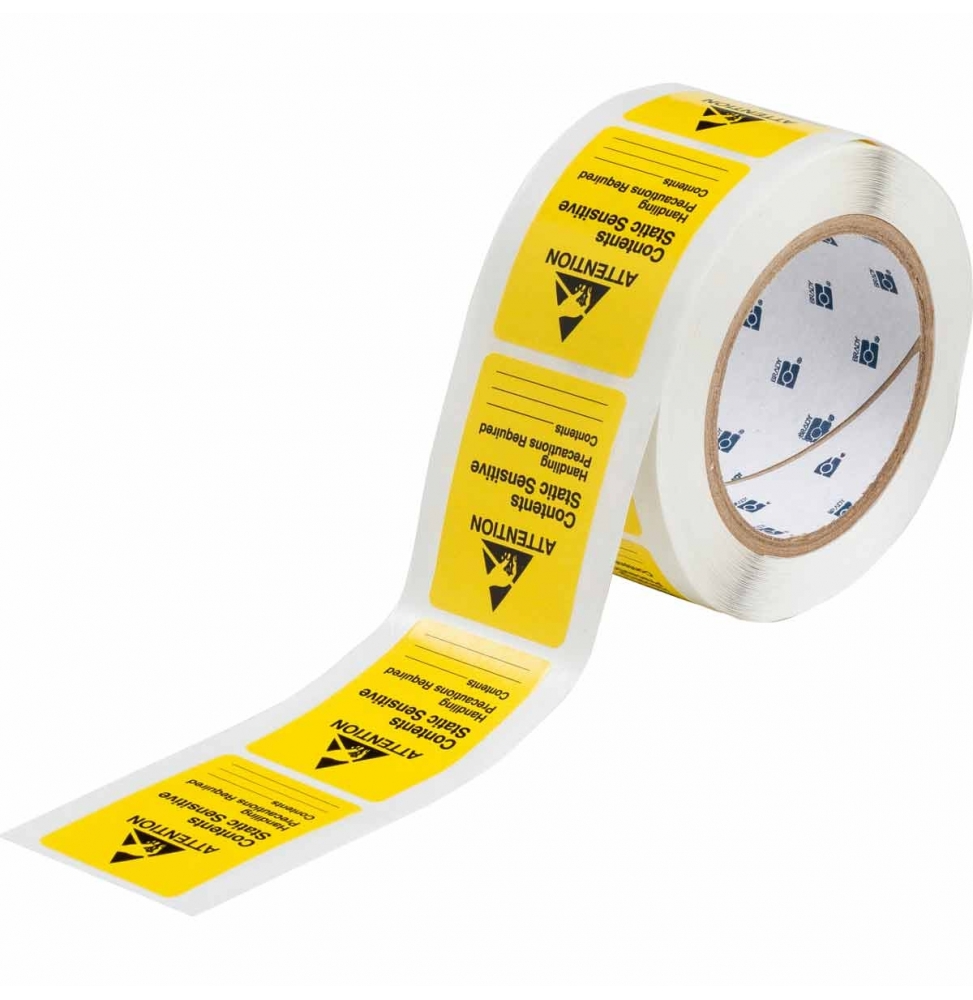 SL-2, Etykieta ostrzegawcza - "ładunki elektrostatyczne", papier odporny na uszkodzenia, żółto-czarna, 63,50 x 45,97 mm