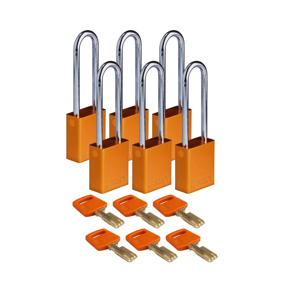 Kłódki SafeKey – aluminiowe (6szt.), ALU-ORG-76ST-KD6PK, pomarańczowe