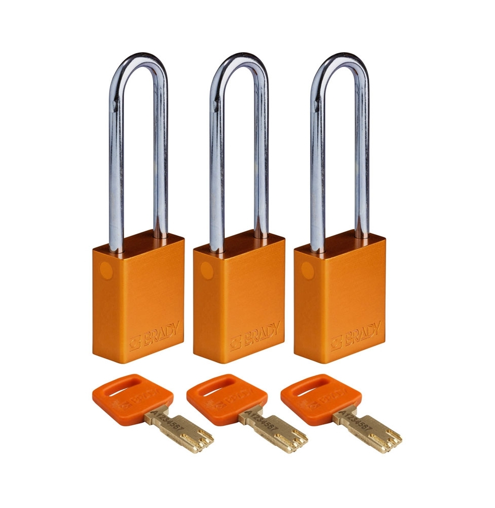 Kłódki SafeKey – aluminiowe (3szt.), ALU-ORG-76ST-KA3PK, pomarańczowe