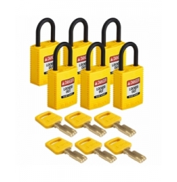 Kłódki SafeKey – kompaktowe (6szt.), CPT-YLW-25PL-KD6PK, żółte