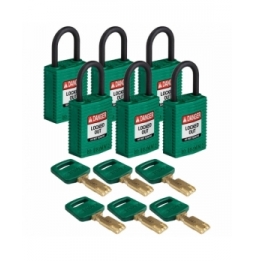 Kłódki SafeKey – kompaktowe (6szt.), CPT-GRN-25PL-KD6PK, zielone