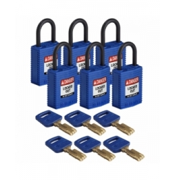 Kłódki SafeKey – kompaktowe (6szt.), CPT-BLU-25PL-KD6PK, niebieskie