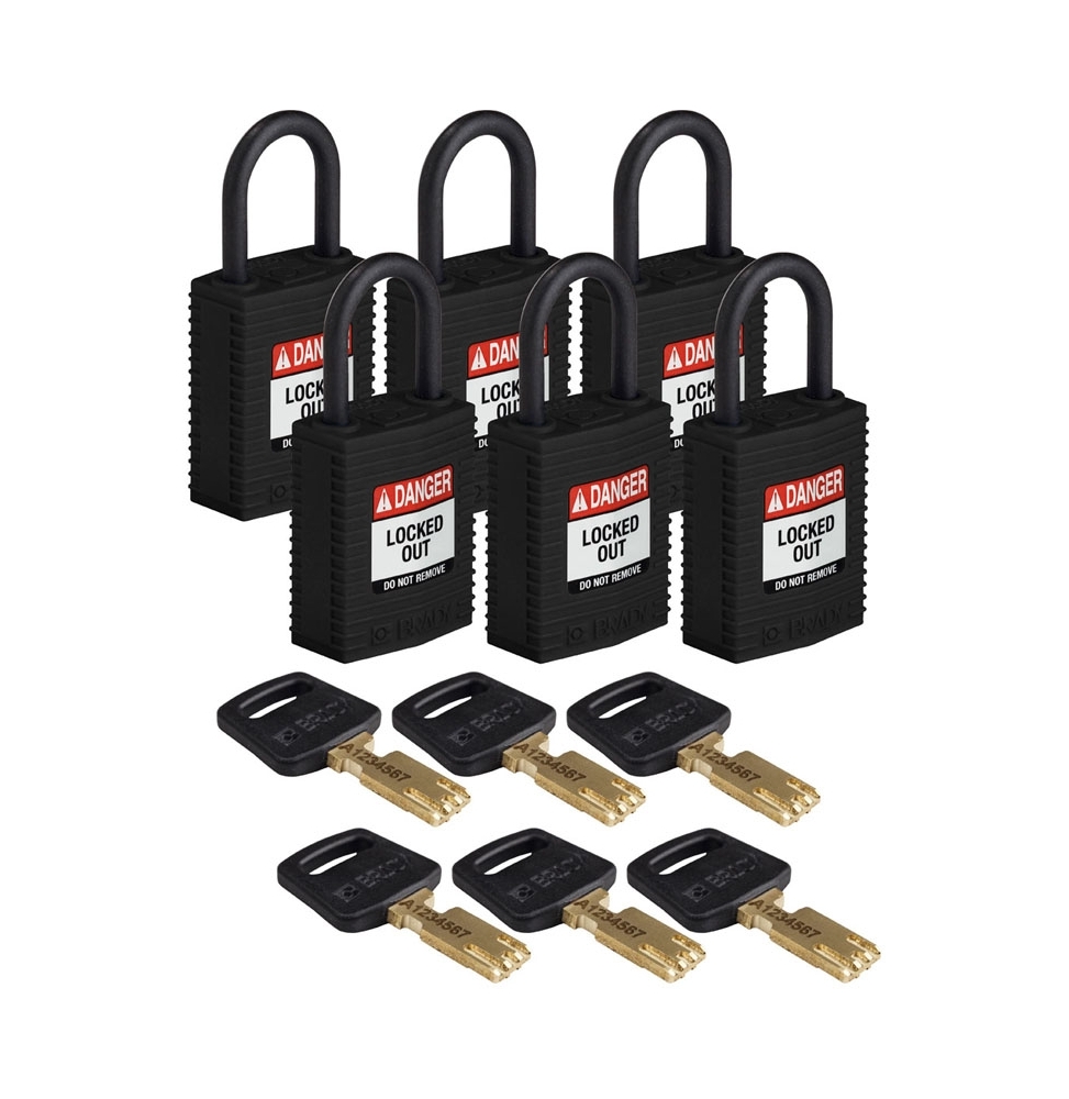 Kłódki SafeKey – kompaktowe (6szt.), CPT-BLK-25PL-KD6PK, czarne
