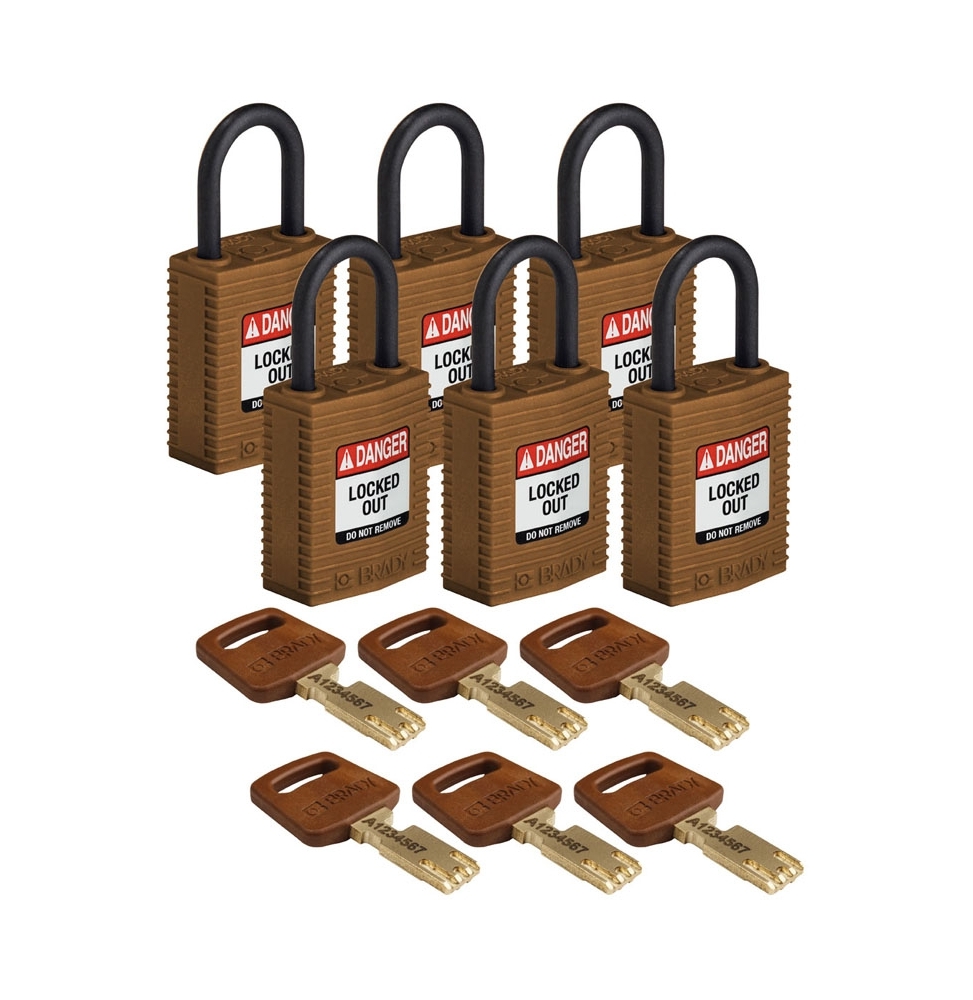Kłódki SafeKey – kompaktowe (6szt.), CPT-BRN-25PL-KD6PK, brązowe