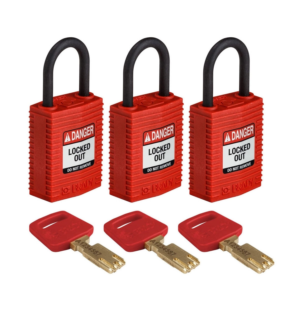 Kłódki SafeKey – kompaktowe (3szt.), CPT-czerwona-25PL-KA3PK, czerwone