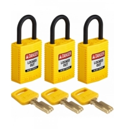 Kłódki SafeKey – kompaktowe (3szt.), CPT-YLW-25PL-KA3PK, żółte
