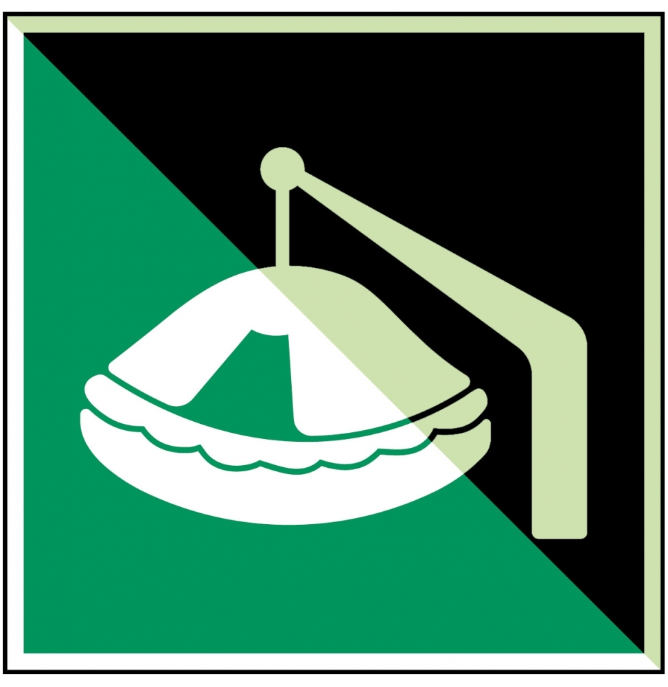 Tratwa ratunkowa wodowana żurawikiem – ISO 7010, E/E039/NT-ALU-PHOLUMC-200X200/1-B