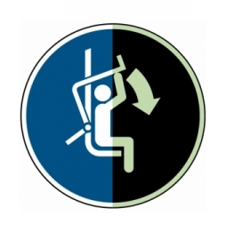 Nakaz zamknięcia zabezpieczenia krzesełka wyciągu – ISO 7010, M/M033/NT-PP-PHOLUMB-DIA100/1-B