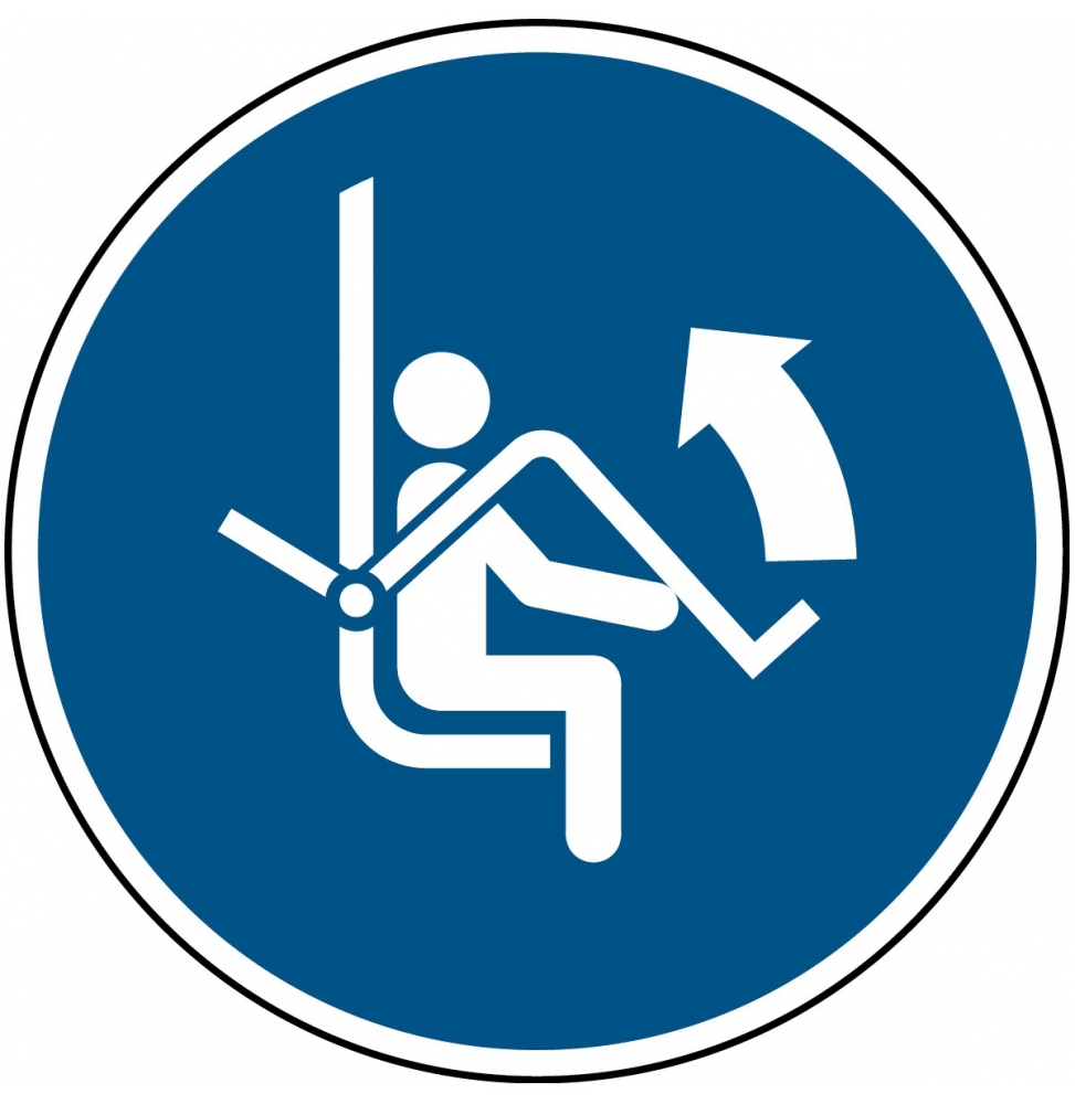 Nakaz otwarcia zabezpieczenia krzesełka wyciągu – ISO 7010, M/M034/NT-SA-DIA150/1-B