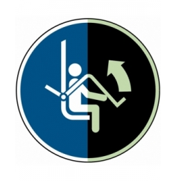 Nakaz otwarcia zabezpieczenia krzesełka wyciągu – ISO 7010, M/M034/NT-ALU-PHOLUMC-DIA200/1-B