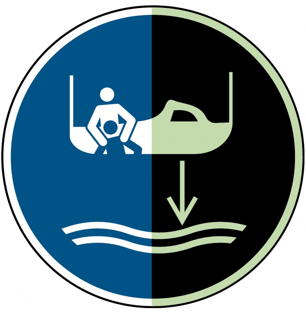 Opuścić na wodę łódź ratowniczą zgodnie z procedurą wodowania – ISO 7010, M/M041/NT-SA-PHOLUMB-DIA150/1-B