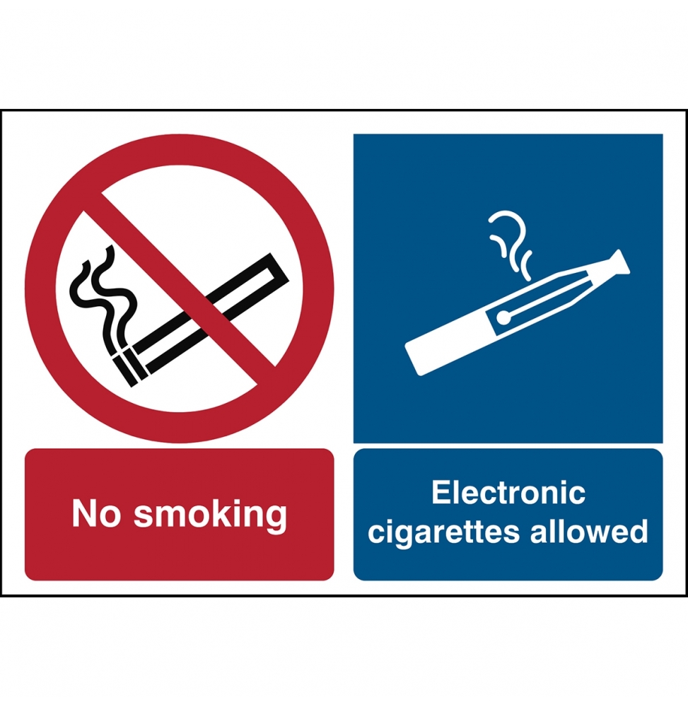 Znaki zakazu – Zakaz palenia, dozwolone palenie e-papierosów, P/P002/PIC901/EN120-PP-420x297/1-B