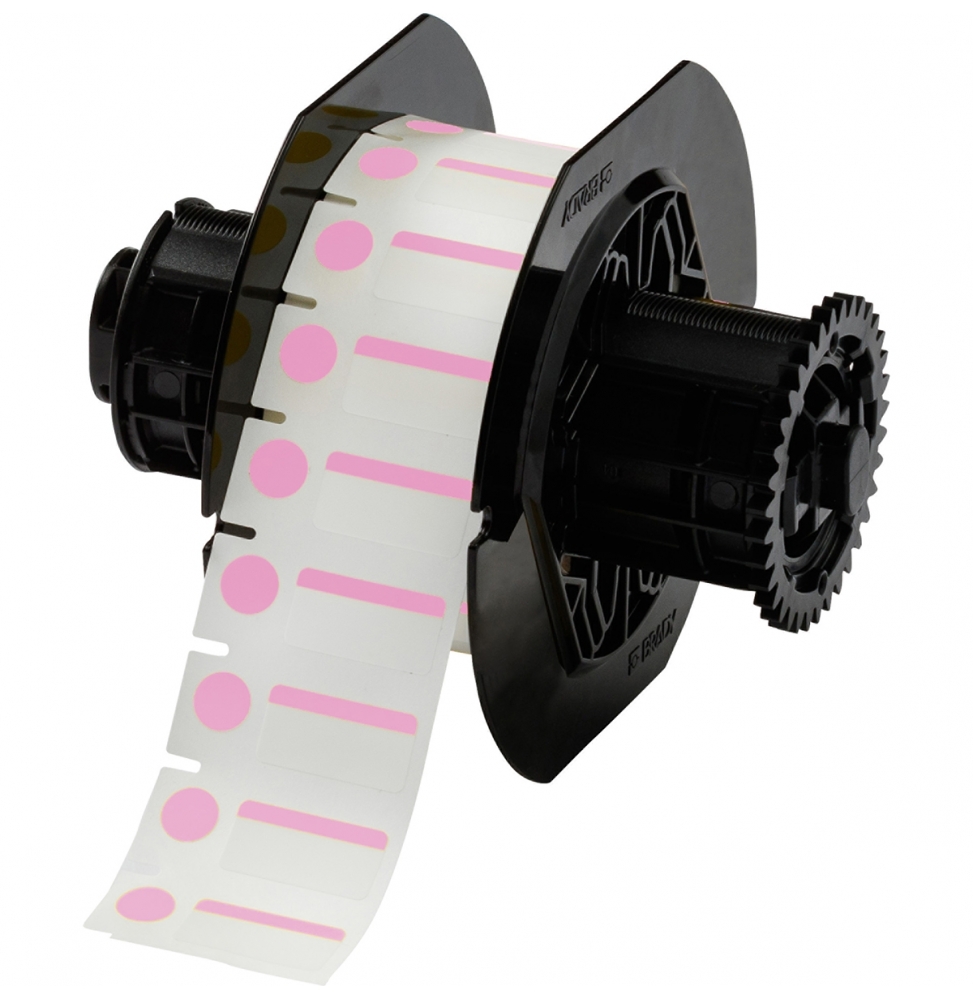 Etykiety laboratoryjne poliestrowe różowe, białe B33-250-494-PK wym. 25.40 mm x 12.70 mm + kółko 9.53 mm, 1500 szt.