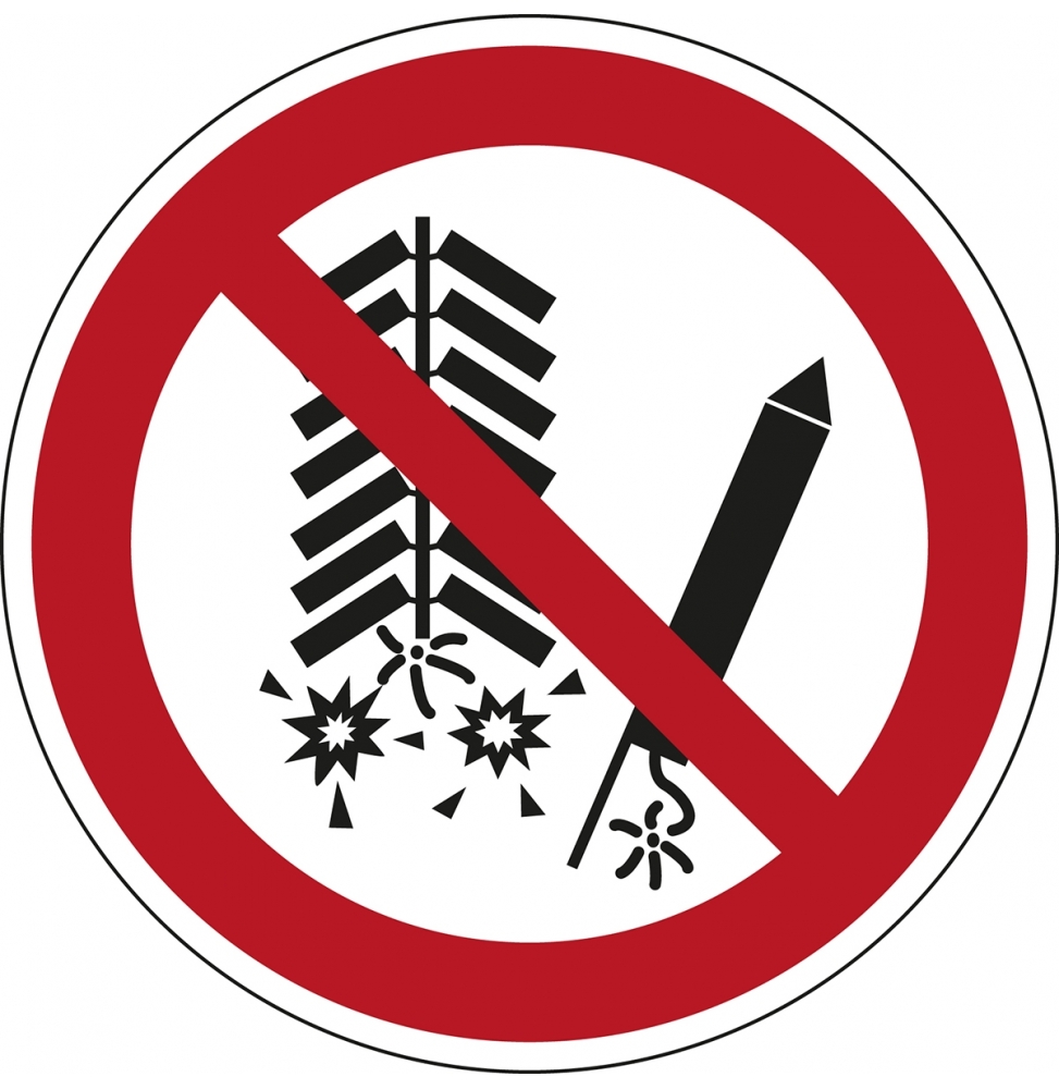 Znak bezpieczeństwa ISO – Zakaz odpalania fajerwerków, P/P040/NT/PE-DIA200-1