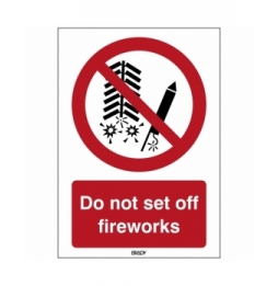 Znak bezpieczeństwa ISO – Zakaz odpalania fajerwerków, P/P040/EN398/ALU-148X210-1