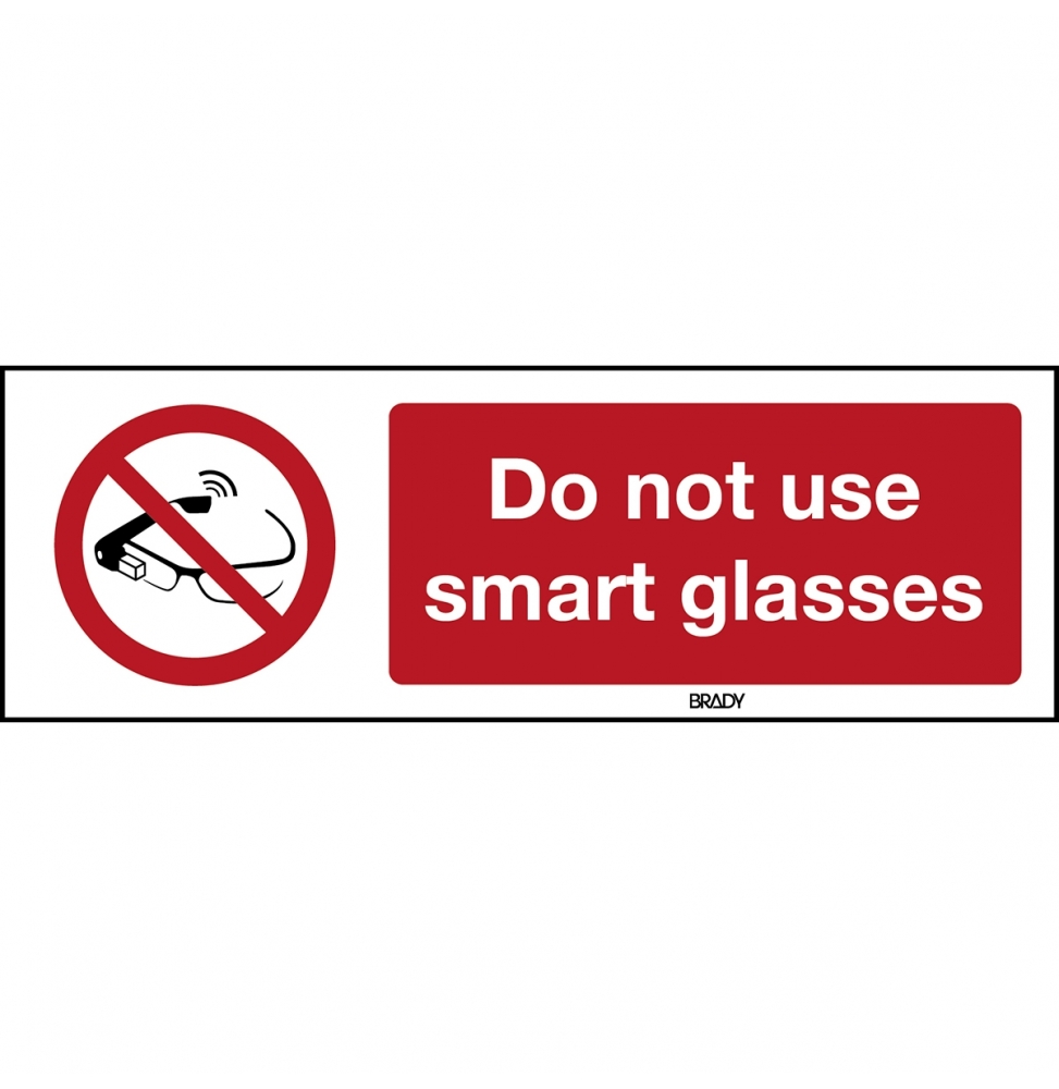Znak bezpieczeństwa ISO – Zakaz korzystania z inteligentnych okularów, P/P044/EN403/PE-150X50-1
