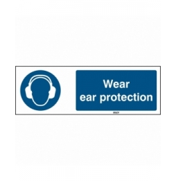Znak bezpieczeństwa ISO – Nakaz stosowania ochrony słuchu, M/M003/EN271/TM-150X50-1
