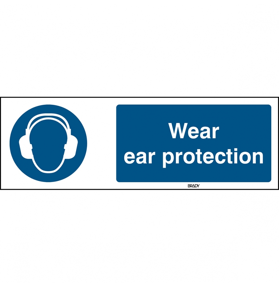 Znak bezpieczeństwa ISO – Nakaz stosowania ochrony słuchu, M/M003/EN271/TM-150X50-1