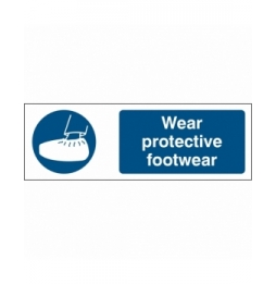 Znak bezpieczeństwa – Nakaz stosowania ochraniaczy na obuwie, M/PIC280/EN404/TM-297X105-1
