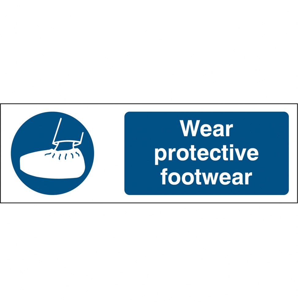 Znak bezpieczeństwa – Nakaz stosowania ochraniaczy na obuwie, M/PIC280/EN404/TM-297X105-1