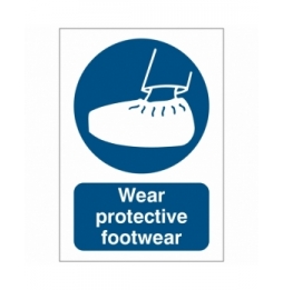 Znak bezpieczeństwa – Nakaz stosowania ochraniaczy na obuwie, M/PIC280/EN404/TM-148X210-1