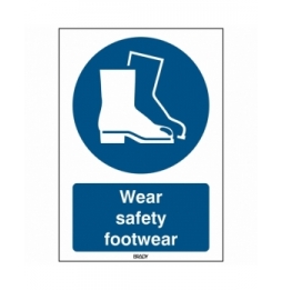 Znak bezpieczeństwa ISO – Nakaz stosowania ochrony stóp, M/M008/EN284/TWM-148X210-1