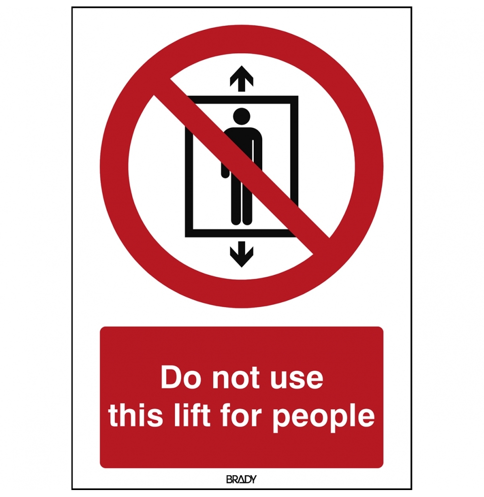 Znak bezpieczeństwa ISO - Zakaz używania windy przez ludzi, P/P027/EN171/TWM-450X150-1