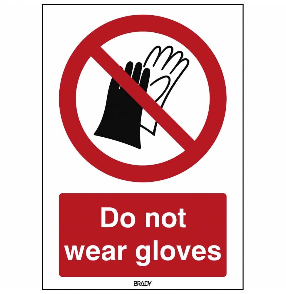 Znak bezpieczeństwa ISO - Nie używać rękawic roboczych, P/P028/EN174/TWM-450X150-1