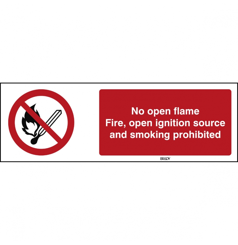 Znak bezpieczeństwa ISO – Zakaz używania otwartego ognia ogień, zakaz używan…, P/P003/EN213/TW-150X50-1
