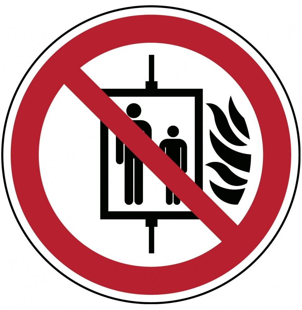 Znak bezpieczeństwa ISO – Nie używać windy w przypadku pożaru, P/P020/NT/TW-DIA100-1