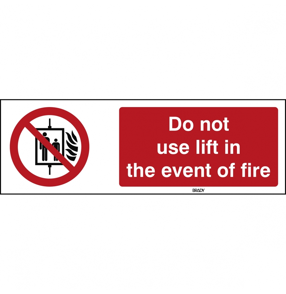 Znak bezpieczeństwa ISO – Nie używać windy w przypadku pożaru, P/P020/EN167/TW-150X50-1