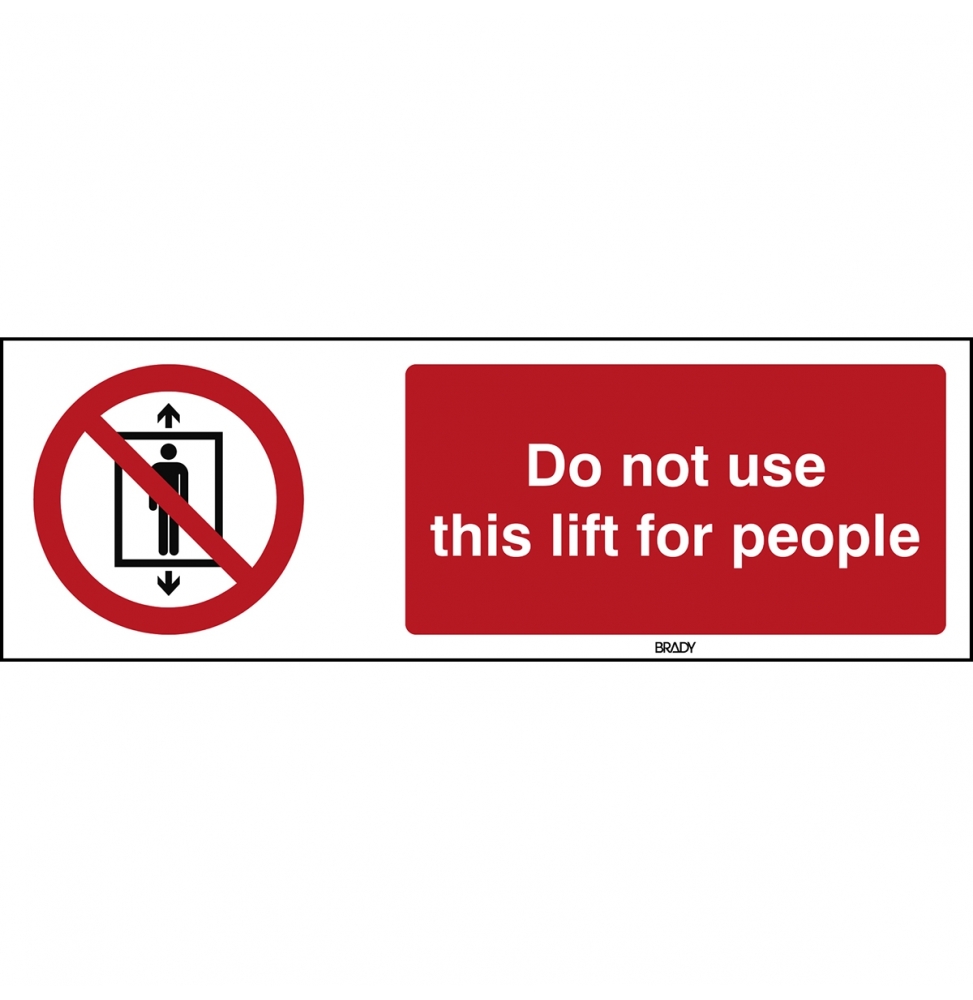 Znak bezpieczeństwa ISO – Zakaz używania windy przez ludzi, P/P027/EN171/TW-450X150-1