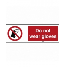 Znak bezpieczeństwa ISO – Nie używać rękawic roboczych, P/P028/EN174/TW-150X50-1