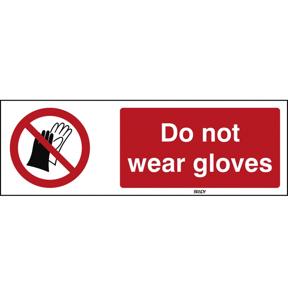 Znak bezpieczeństwa ISO – Nie używać rękawic roboczych, P/P028/EN174/TW-150X50-1