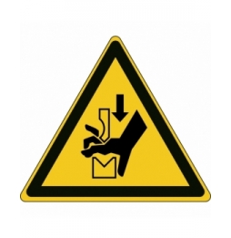 Znak bezpieczeństwa ISO – Uwaga, ryzyko zmiażdżenia dłoni prasą, W/W030/NT/TW-TRI200-1