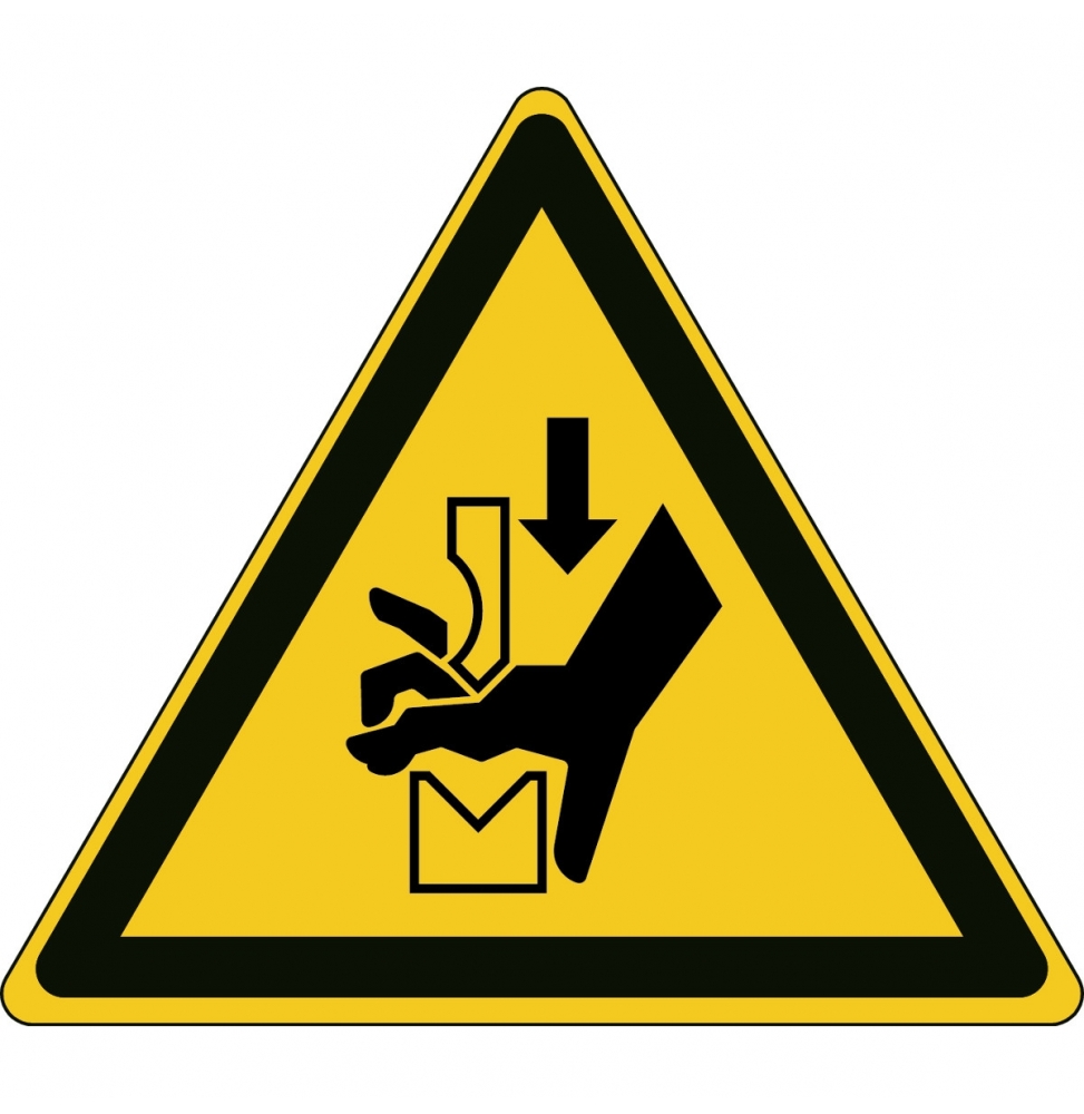 Znak bezpieczeństwa ISO – Uwaga, ryzyko zmiażdżenia dłoni prasą, W/W030/NT/TW-TRI200-1
