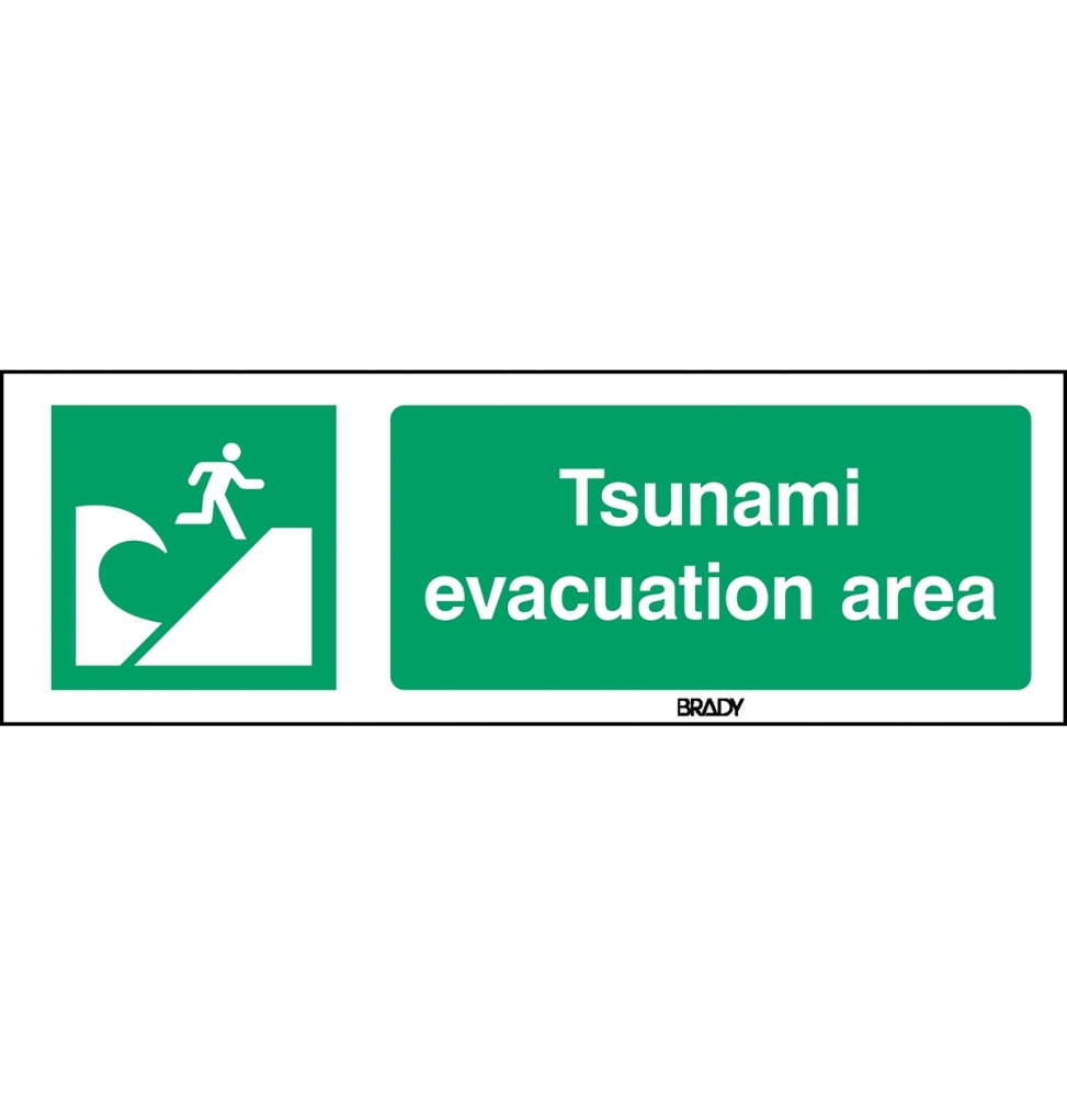 Znak bezpieczeństwa ISO – Miejsce ewakuacji przed tsunami, E/E062/EN415/PP-150X50-1