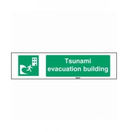 Znak bezpieczeństwa ISO – Budynek do ewakuacji przed tsunami, E/E063/EN416/PE-297X74-1