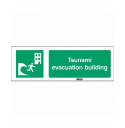 Znak bezpieczeństwa ISO – Budynek do ewakuacji przed tsunami, E/E063/EN416/PE-450X150-1