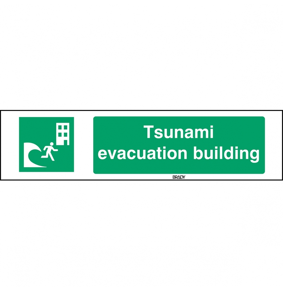 Znak bezpieczeństwa ISO – Budynek do ewakuacji przed tsunami, E/E063/EN416/PP-297X74-1