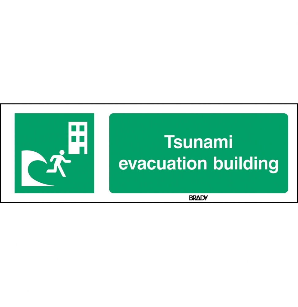 Znak bezpieczeństwa ISO – Budynek do ewakuacji przed tsunami, E/E063/EN416/PP-600X200-1