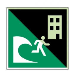 Znak bezpieczeństwa ISO – Budynek do ewakuacji przed tsunami, E/E063/NT/PE-PHOLUMB-100X100-1