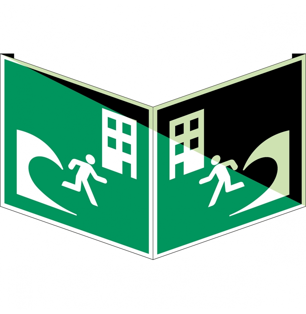 Znak bezpieczeństwa ISO – Budynek do ewakuacji przed tsunami, E/E063/NT/VPVC-PHOLUMB-151X151-1
