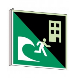 Znak bezpieczeństwa ISO – Budynek do ewakuacji przed tsunami, E/E063/NT/BIPVC-PHOLUMC-151X151-1