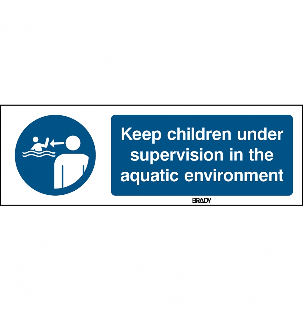 Znak bezpieczeństwa ISO – Nie pozostawiać dzieci w wodzie bez nadzoru, M/M054/EN465/PE-450X150-1