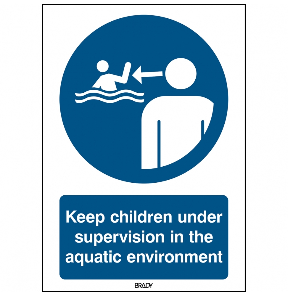 Znak bezpieczeństwa ISO – Nie pozostawiać dzieci w wodzie bez nadzoru, M/M054/EN465/PE-148X210-1