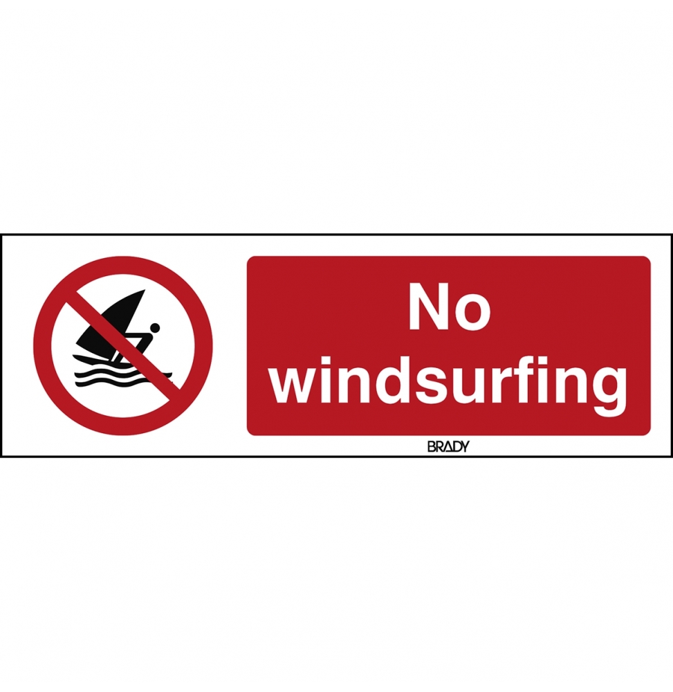 Znak bezpieczeństwa ISO – Zakaz uprawiania windsurfingu, P/P054/EN472/ALU-450X150-1