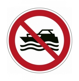 Znak bezpieczeństwa ISO – Zakaz używania łodzi z napędem silnikowym, P/P056/NT/PE-DIA150-1