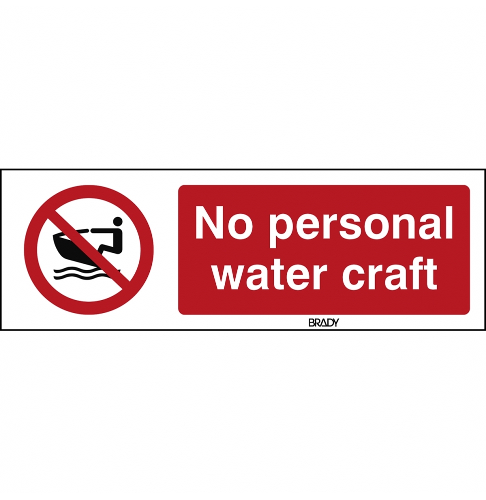Znak bezpieczeństwa ISO – Zakaz używania skuterów wodnych, P/P057/EN475/PE-150X50-1