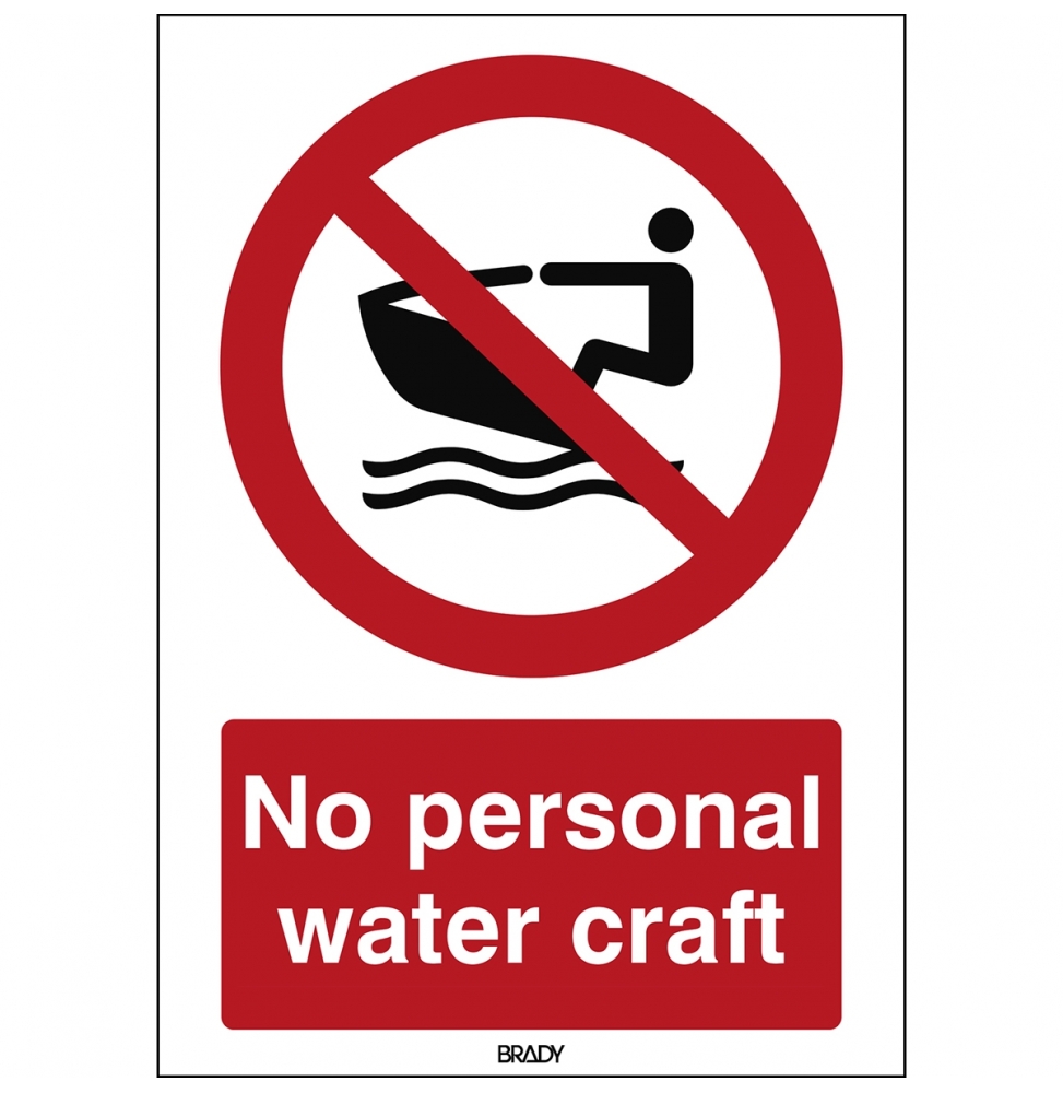 Znak bezpieczeństwa ISO – Zakaz używania skuterów wodnych, P/P057/EN475/PE-148X210-1